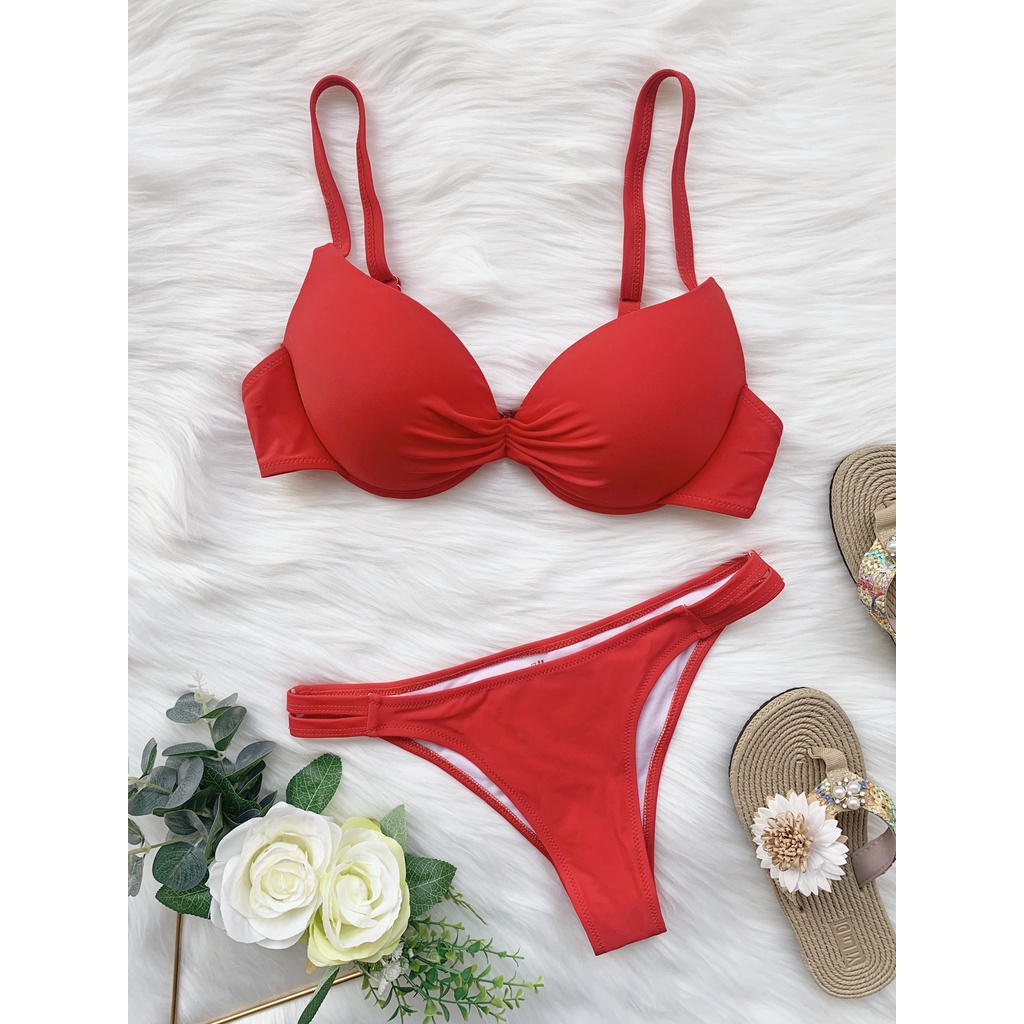 [BKN1557] &lt;ÂU&gt; SET BIKINI CÚP NGỰC ĐEN/ĐỎ/XANH/HỒNG NEON (CÓ GỌNG)