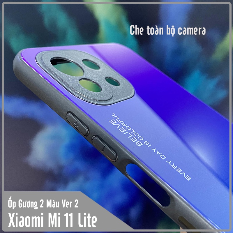 Ốp lưng cho Xiaomi Mi 11 Lite 4G - 5G - NE gương cứng 2 màu Gradient Ver 2 , viền TPU dẻo đen