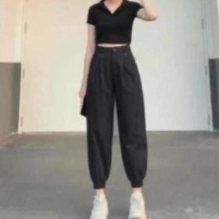 Áo croptop nữ polo cổ bẻ chất thun borip cotton loại tốt, co dãn thoáng mát.