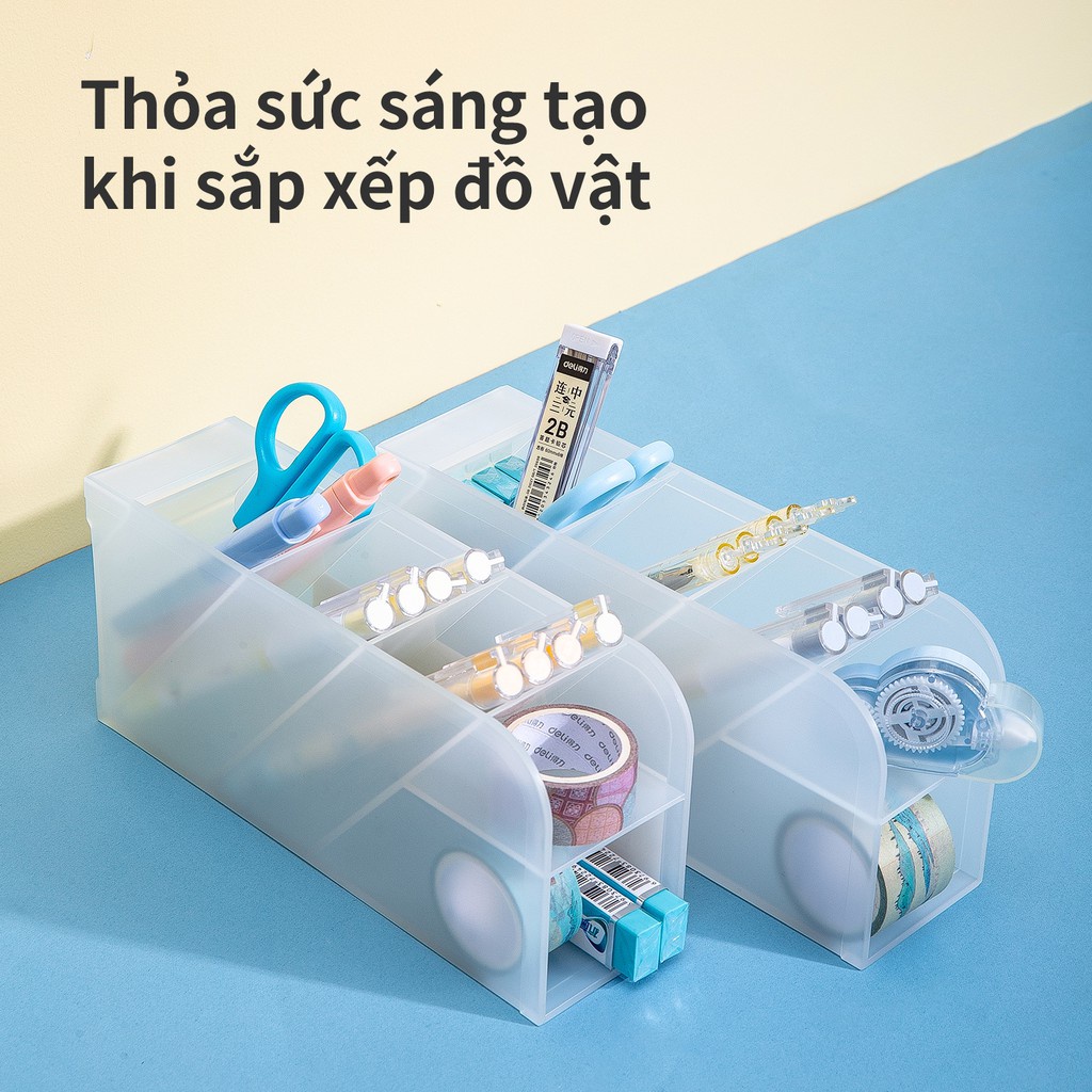 Kệ ống đựng bút mỹ phẩm 5 ngăn Deli - Xanh/ Trắng/ Hồng - 8932/ 8933