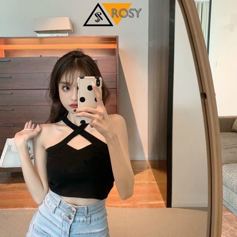 Áo croptop 3 lỗ chéo chất thun co giãn thoáng mát