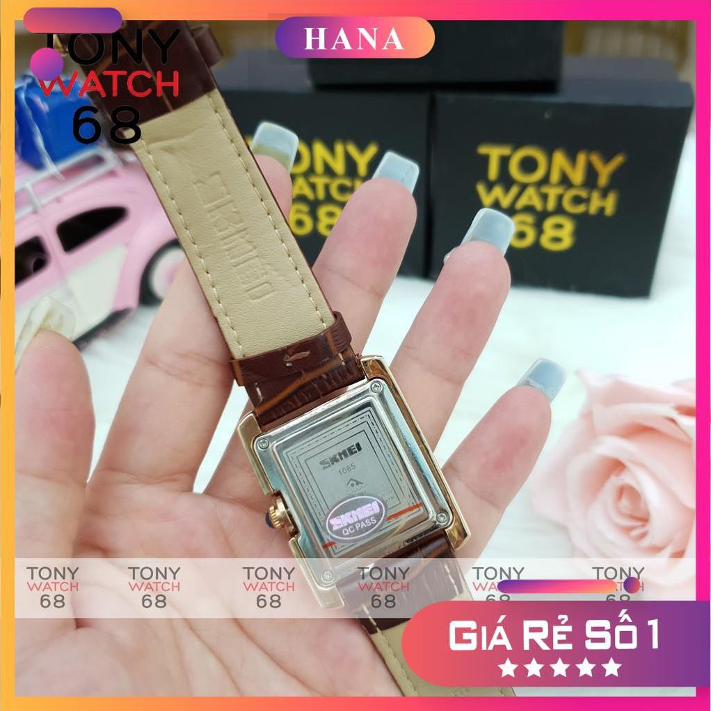 Đồng hồ nữ Skmei chính hãng dây da mặt vuông mạ vàng chống nước Tony Watch 68
