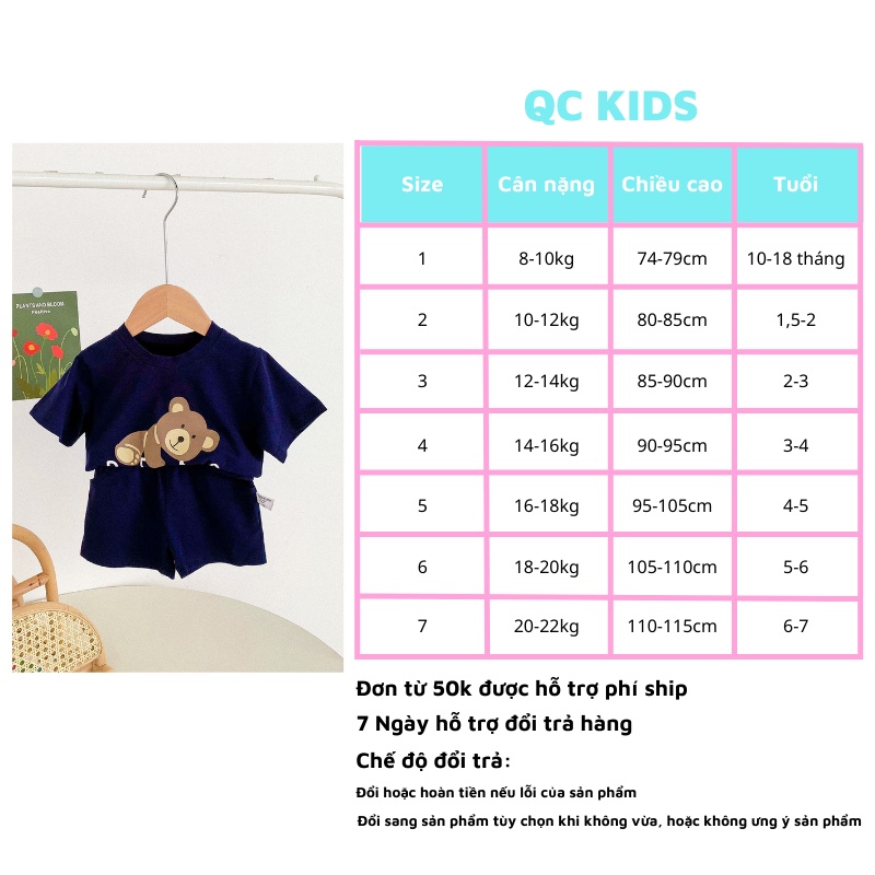 Bộ cộc tay bé trai bé gái QC-KIDS, quần áo trẻ em mùa hè chất cotton gấu bear 8-18kg