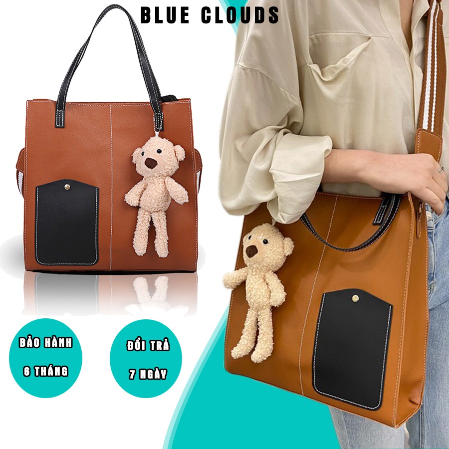 (XẢ KHO 3 NGÀY) Túi xách nữ túi tote da cao cấp BLUE CLOUDS ô cửa tặng kèm gấu teddy kute- TXN19