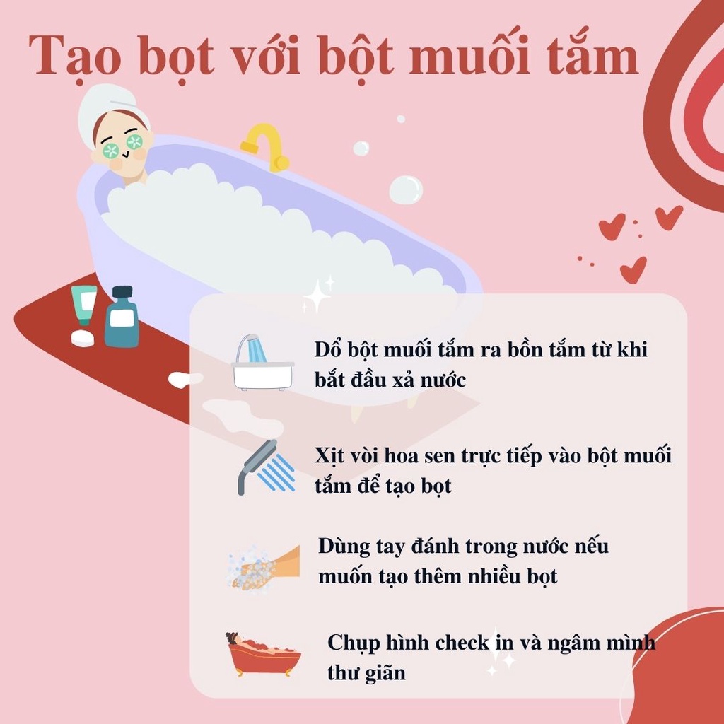 Bubble Salt, Muối Tắm Tạo Bọt, Tạo Bọt Bồn Tắm 3 Trong 1 Kết Hợp Tạo Màu, Tạo Mùi cùng Hoa Khô Lãng Mạn - Gói 200g