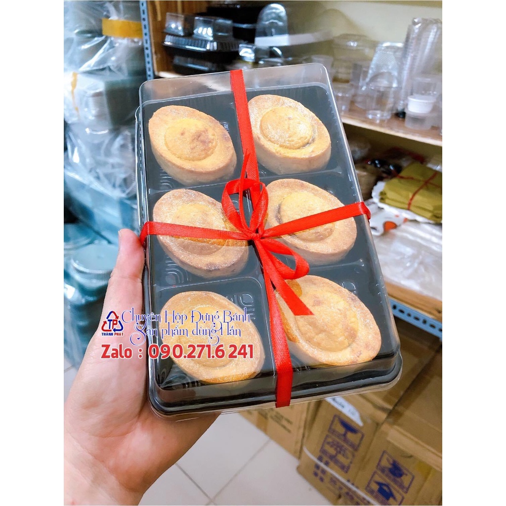 50c Hộp HT530 đựng 6 bánh trung thu 75g - bánh dứa - mochi, trứng muối tan chảy