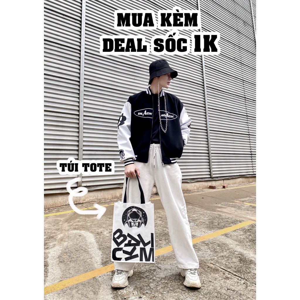 Áo Khoác Bomber Varsity Nỉ Dạ, tay Da, Full Thêu BLACKMIACK Varsity Jacket BM1