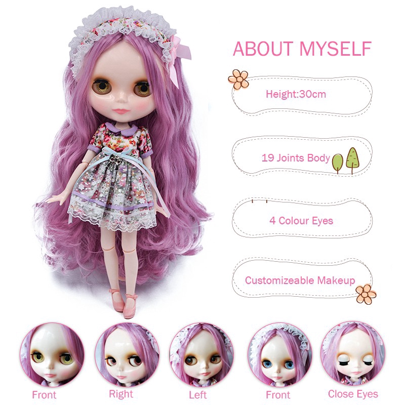 Blythe Búp Bê NBL Tùy Chỉnh Sáng Bóng Mặt 1/6 Bjd Bóng Khớp Búp Bê Búp Bê Blythe Cho Cô Gái Búp bê cô gái mắt To