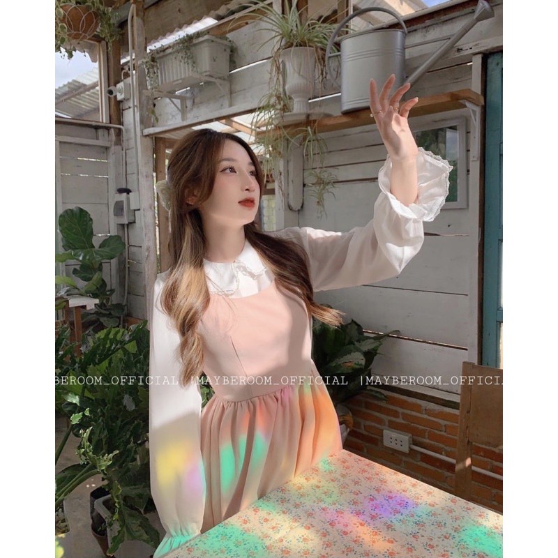 SET SƠMI CỔ SEN VIỀN REN KÈM YẾM HỒNG BABYDOLL