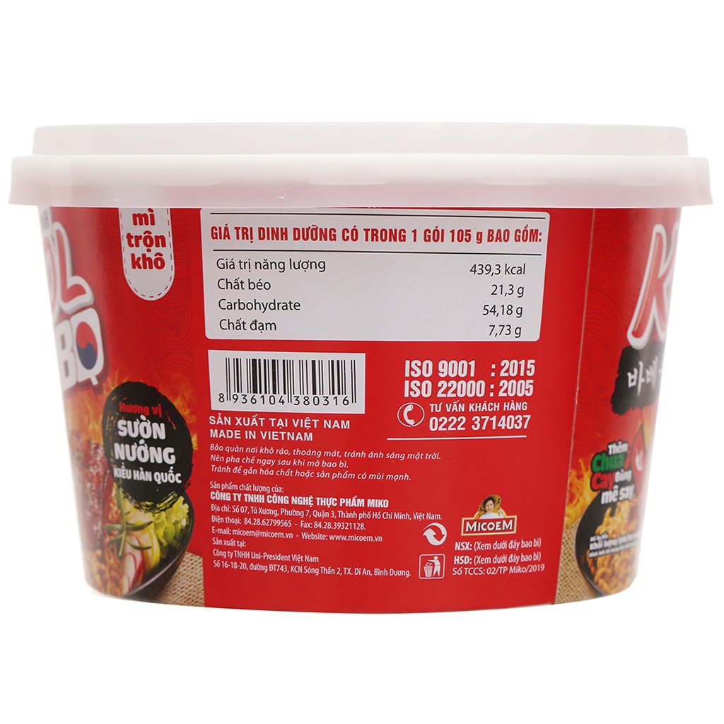 Mì trộn Cung Đình Kool vị sườn nướng tô 105g