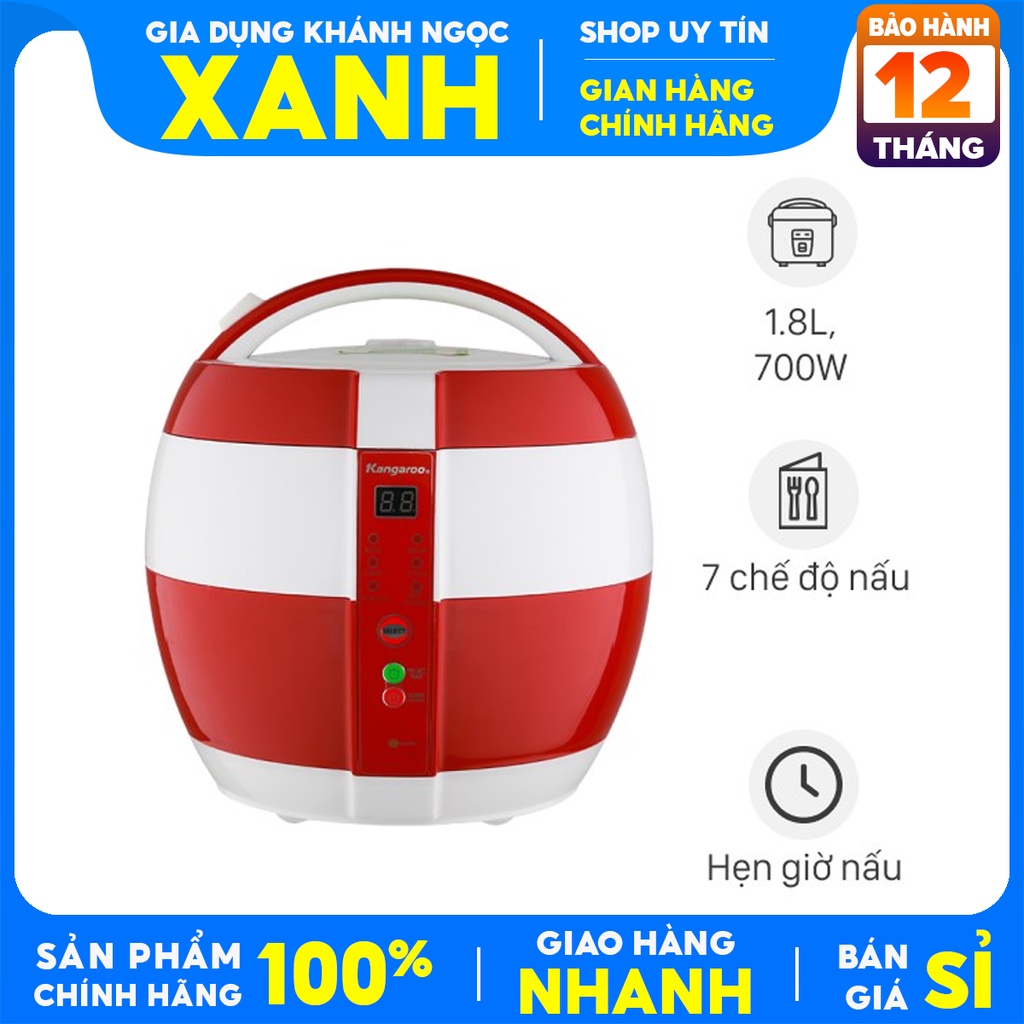 Nồi cơm điện nắp gài Kangaroo 1.8 lít KG835-Chính Hãng trưng bày 99% Lòng nồi cơm 2 lớp,dày 2 mm,tráng men chống dính
