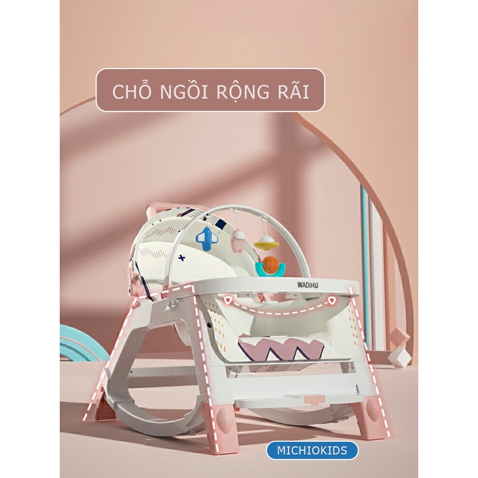 Ghế rung nhún bập bênh kiêm ghế ăn dặm cho bé có bánh xe và đồ chơi[HÀNG CAO CẤP]