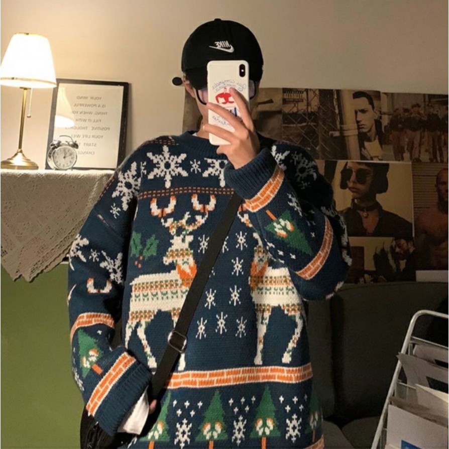 🎄Merry Christmas🎄 Áo sweater dáng rộng họa tiết màu đỏ ấm áp dễ thương cho nữ | BigBuy360 - bigbuy360.vn