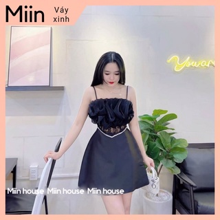 Váy 2 dây tapta phối tơ nhún eo ren