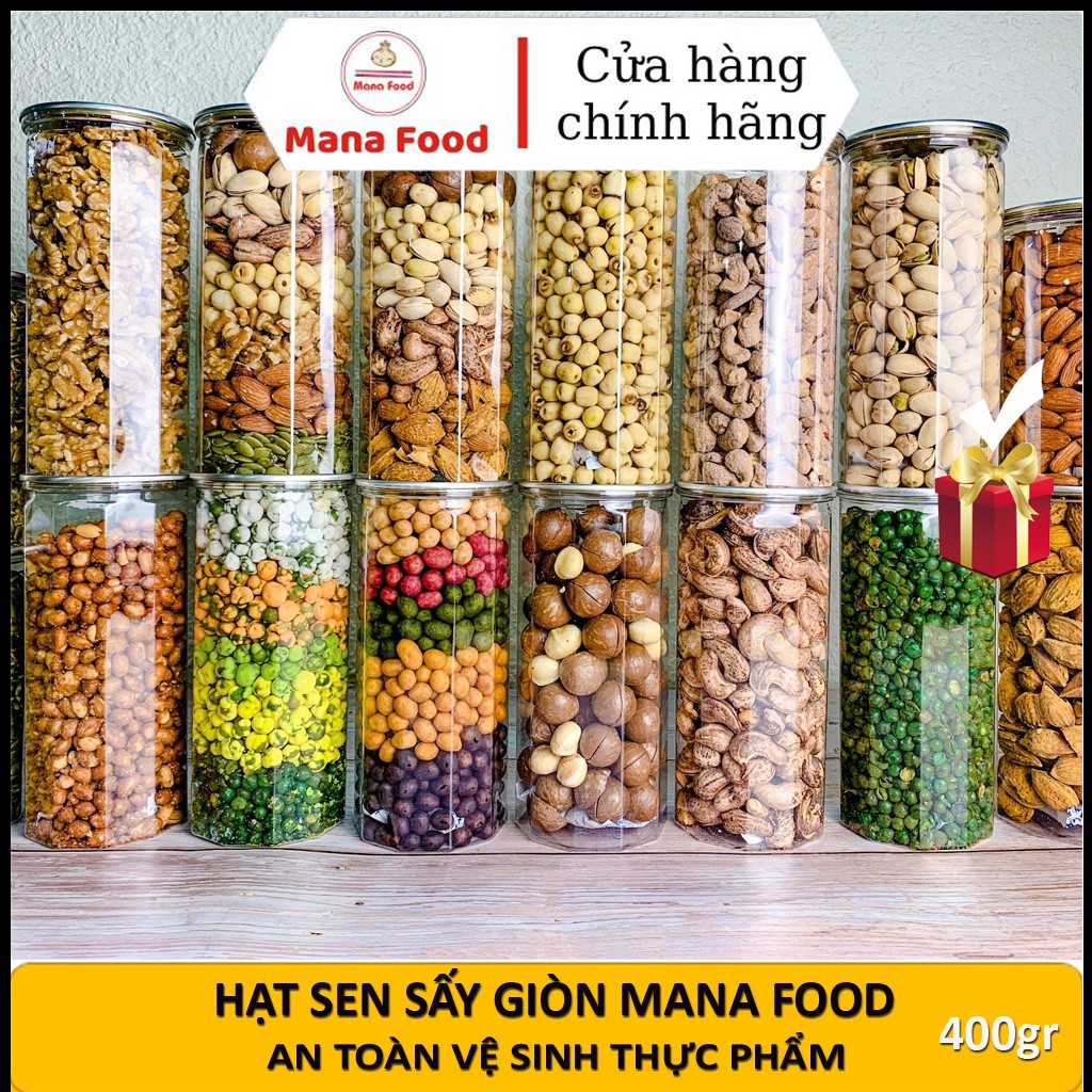 Hạt Sen Sấy Khô Giòn Ăn Liền Không Đường Loại Ngon Mana Food Hủ Pet 400gr - Ăn Vặt ManaFood Chuẩn ATVSTP Chất Lượng