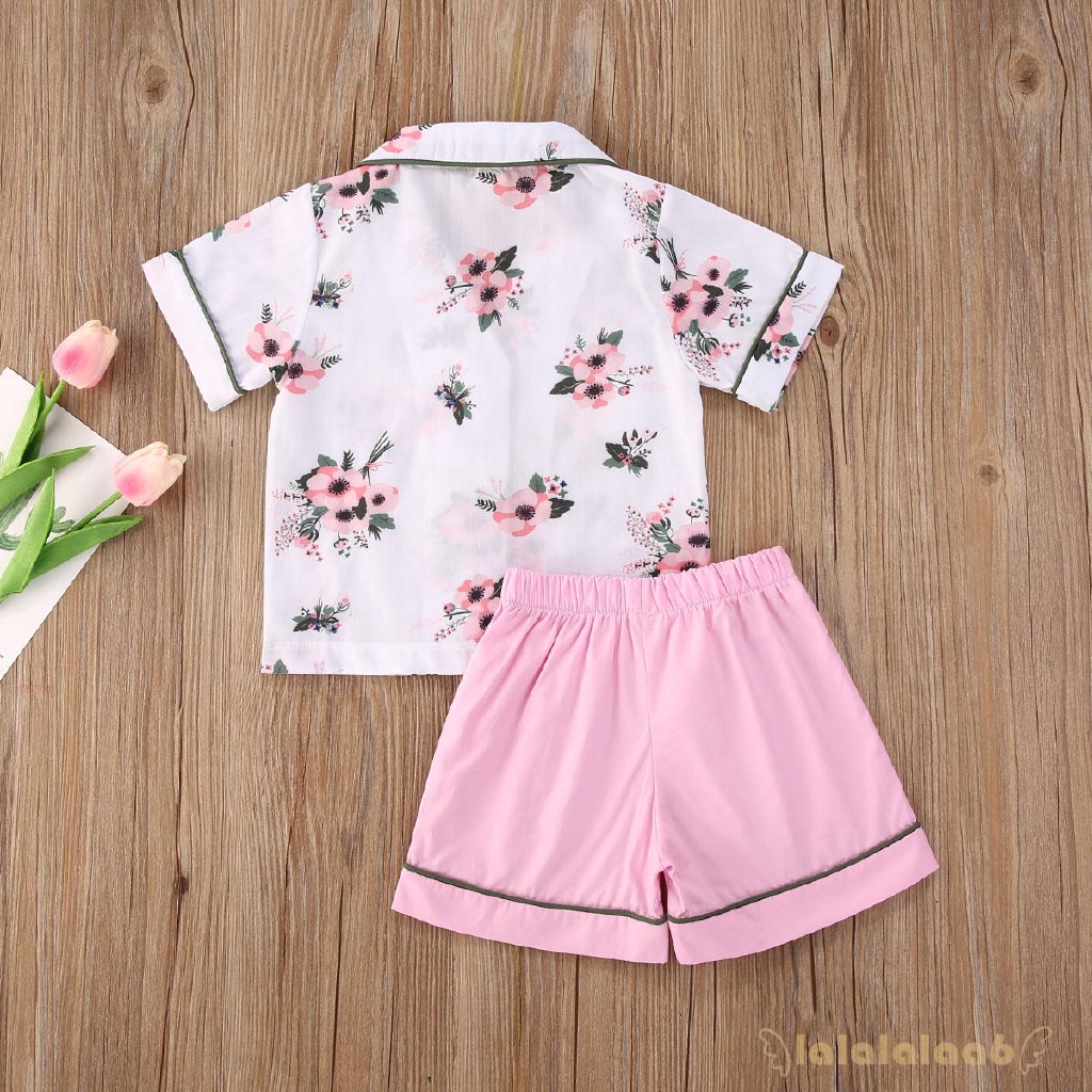 Set Áo Sơ Mi Tay Ngắn &amp; Quần Short In Hoa Cho Bé Gái