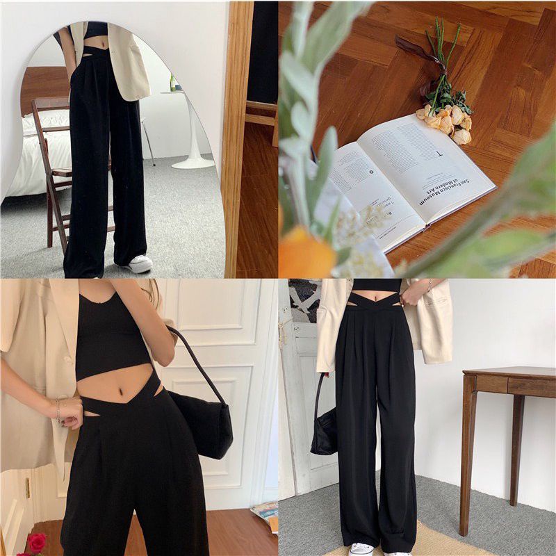 Quần ống rộng tuyết mưa đan chéo nữ, chất tuyết mưa 2 da mềm mịn, có size M và L, clothes ullzang hack dáng