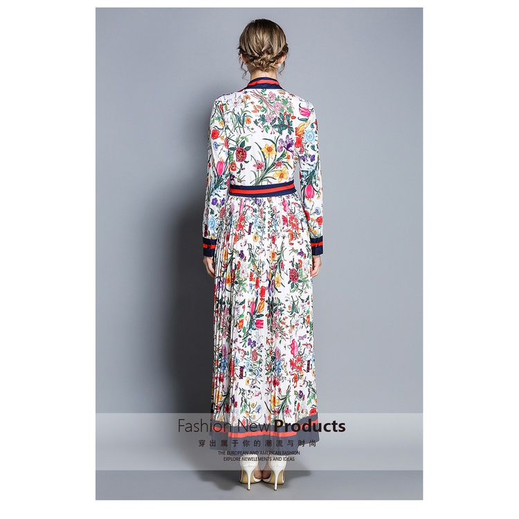 #1602  Đầm sơ mi tay dài xếp ly cổ sơ mi đủ size hoạ tiết hoa phong cách thanh lịch