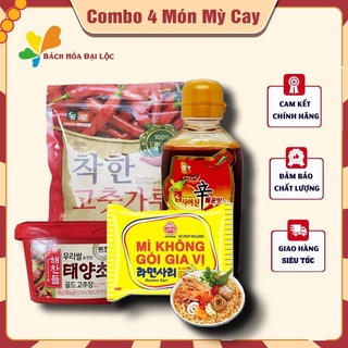 Combo mỳ cay chuẩn vị hàn ( 4 món mỳ không gia vị, tinh dầu ớt, bột ớt chackhan, tương ớt cj hàn quốc )