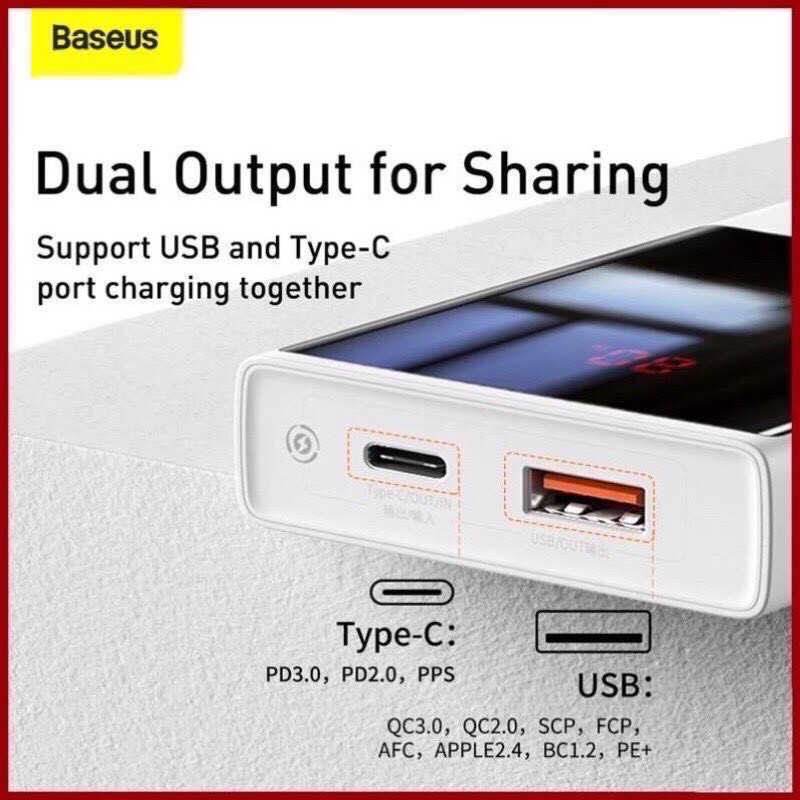 ✅Pin Sạc Dự Phòng Baseus 22.5W Power Bank 20000mah USB C PD Có Đèn LED Màn Hình Hiển Thị Thông Số, Sạc Nhanh QC 3.0