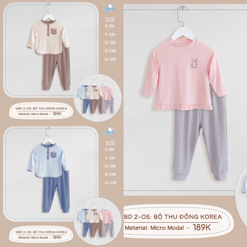 Bộ quần áo dài tay thu đông cho bé từ 6 tháng đến 3 tuổi