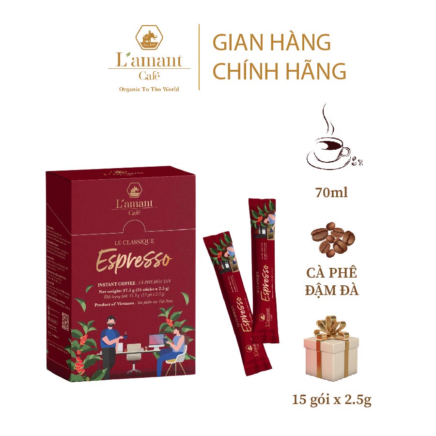 Cà phê hòa tan L’amant Espresso - L’amant Espresso Instant Coffee (Hộp 15 gói x 2.5gr)