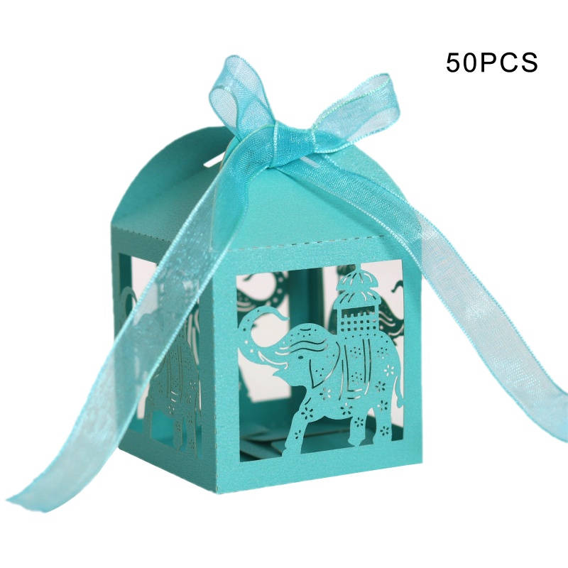 Set 50 Hộp Đựng Kẹo Hình Voi Có Ruy Băng Cho Tiệc Cưới