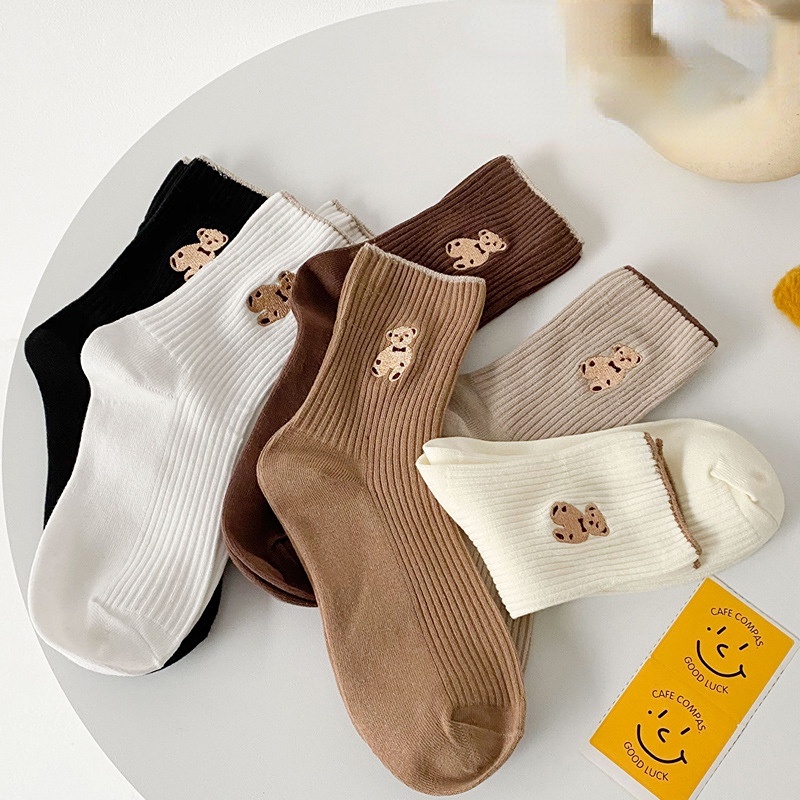 Vớ Cotton Cổ Trung In Họa Tiết Gấu Hoạt Hình Dễ Thương Phong Cách Nhật Bản Cho Nữ
