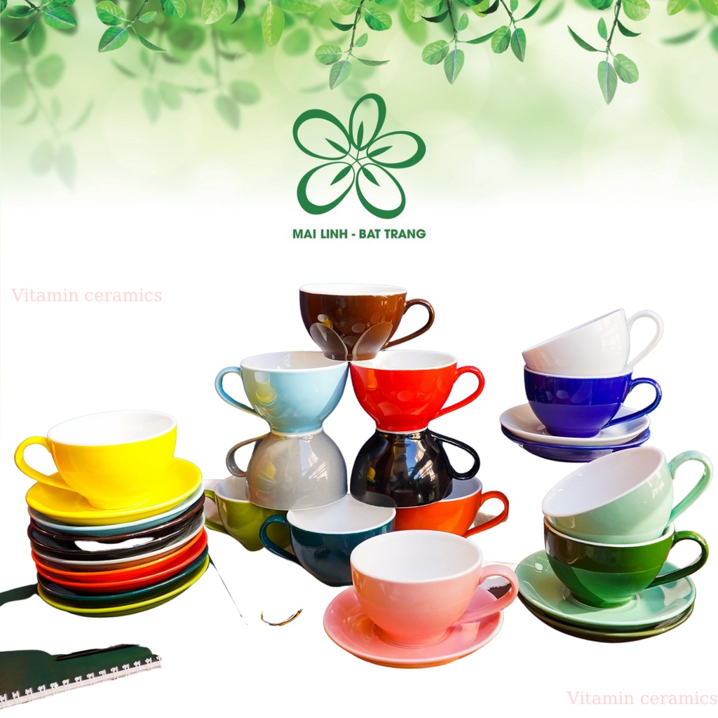 Ly cafe Bát Tràng 220ml - Cốc Sứ- Bộ tách trà cao cấp - Cappuccino Nhật - Vitaminceramics