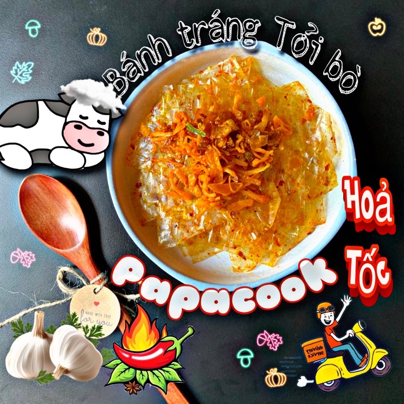 Bánh tráng tỏi bò cay mix gà Papacook đồ ăn vặt Sài Gòn bánh tráng Tây Ninh túi zip sạch sẽ - 70g | BigBuy360 - bigbuy360.vn