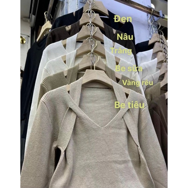 Áo Len Kiểu Cổ V Hàng Dệt Kim Quảng Châu Thiết Kế Dây Đan Chéo Quyến Rũ