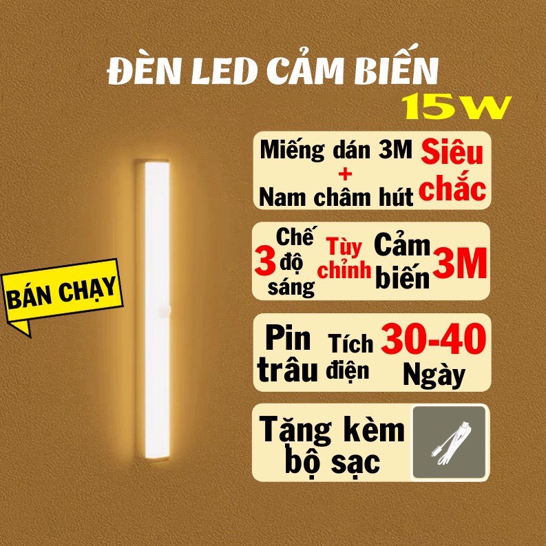 Đèn cảm biến gắn giường, cầu thang, toilet, tủ đồ, tự động bật/tắt ánh sáng ban đêm, sạc bằng USB