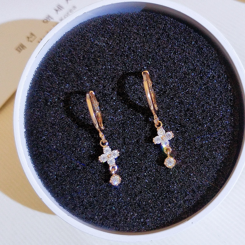 [Jiudolan] Bông Tai Dáng Dài Mạ Vàng 18K Hình Hoa Đính Đá Zircon Thanh Lịch Cho Nữ