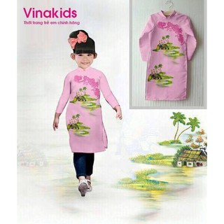 Áo dài cách tân bé gái Vinakids họa tiết đồng quê cho bé từ (1 -7 tuổi)