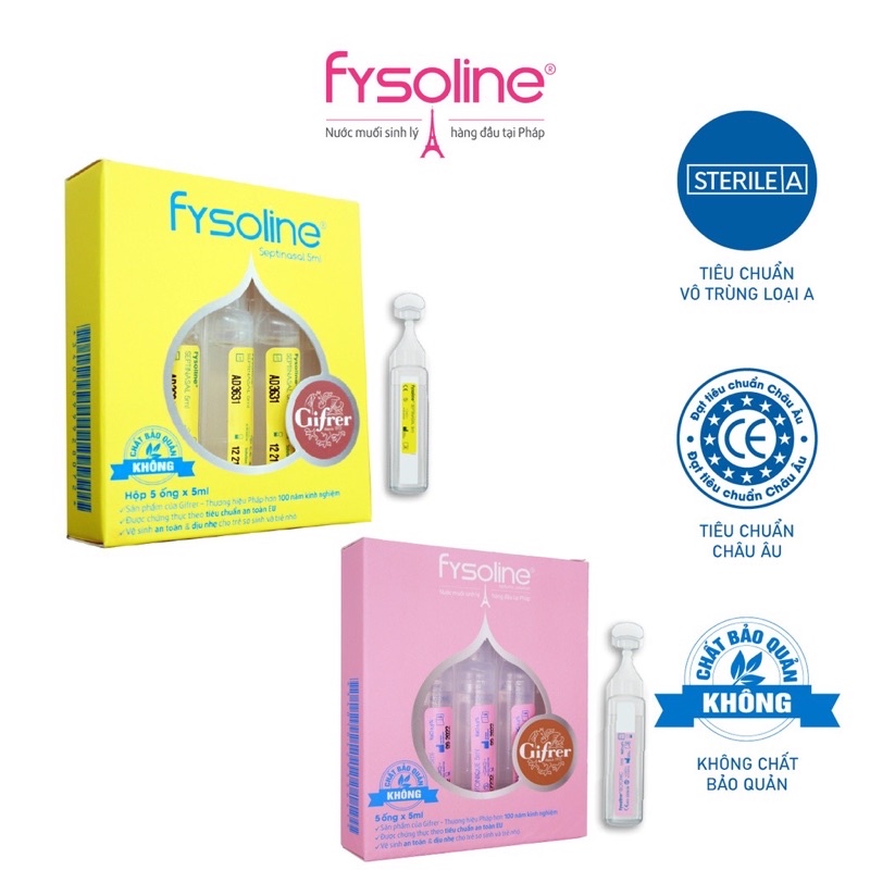 [Tách từ hộp lớn] Nước muối sinh lý Fysoline Pháp - combo 05 ống hồng | combo 05 ống vàng