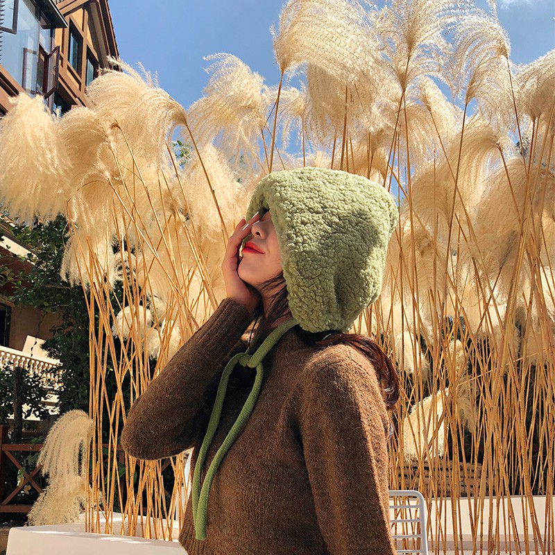 Mũ lông cừu kiểu dày dặn giữ ấm tốt chống gió bảo vệ tai cho nữ