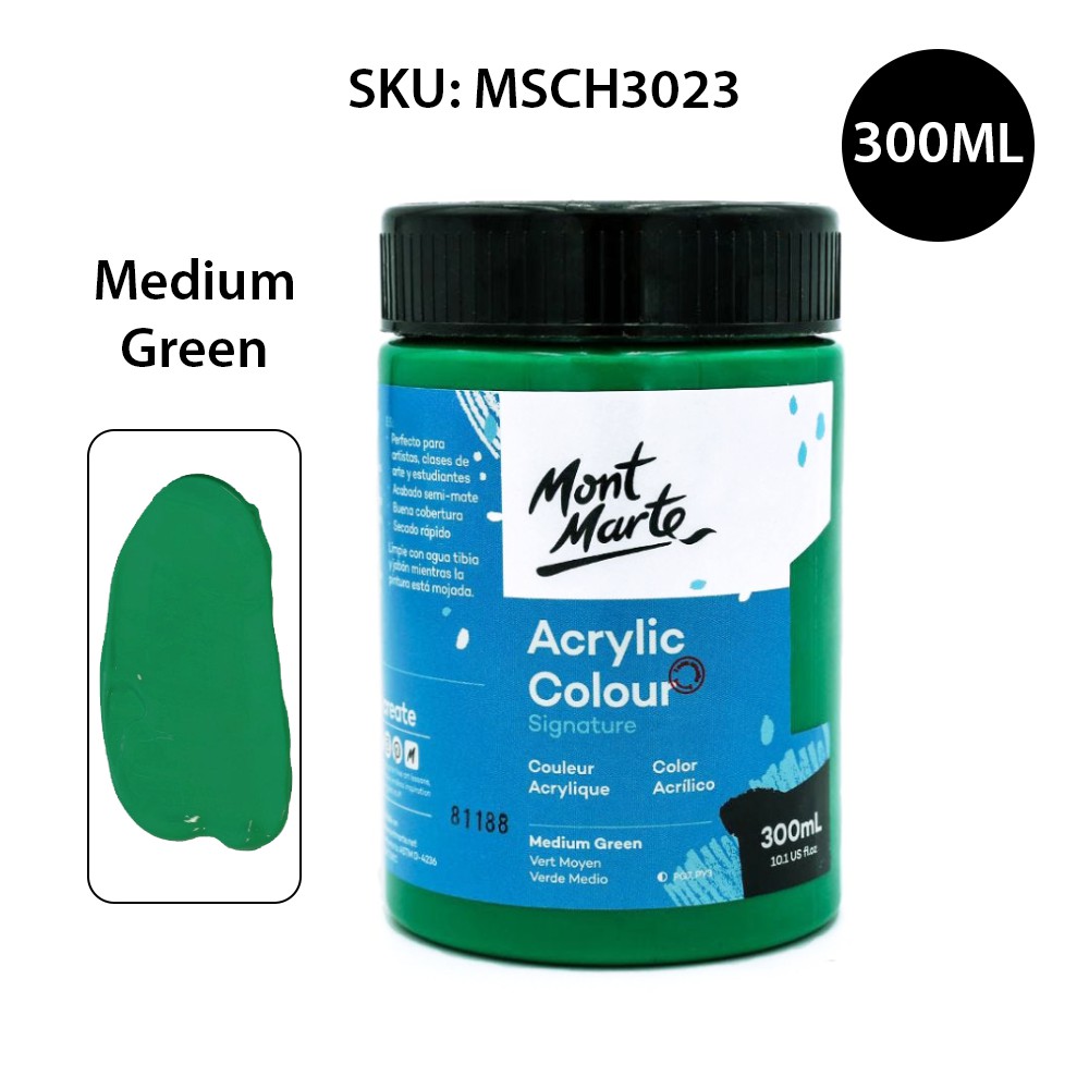 Màu Acrylic Mont Marte 300ml - Medium Green - Acrylic Colour Paint Signature 300ml (10.1oz) - MSCH3023