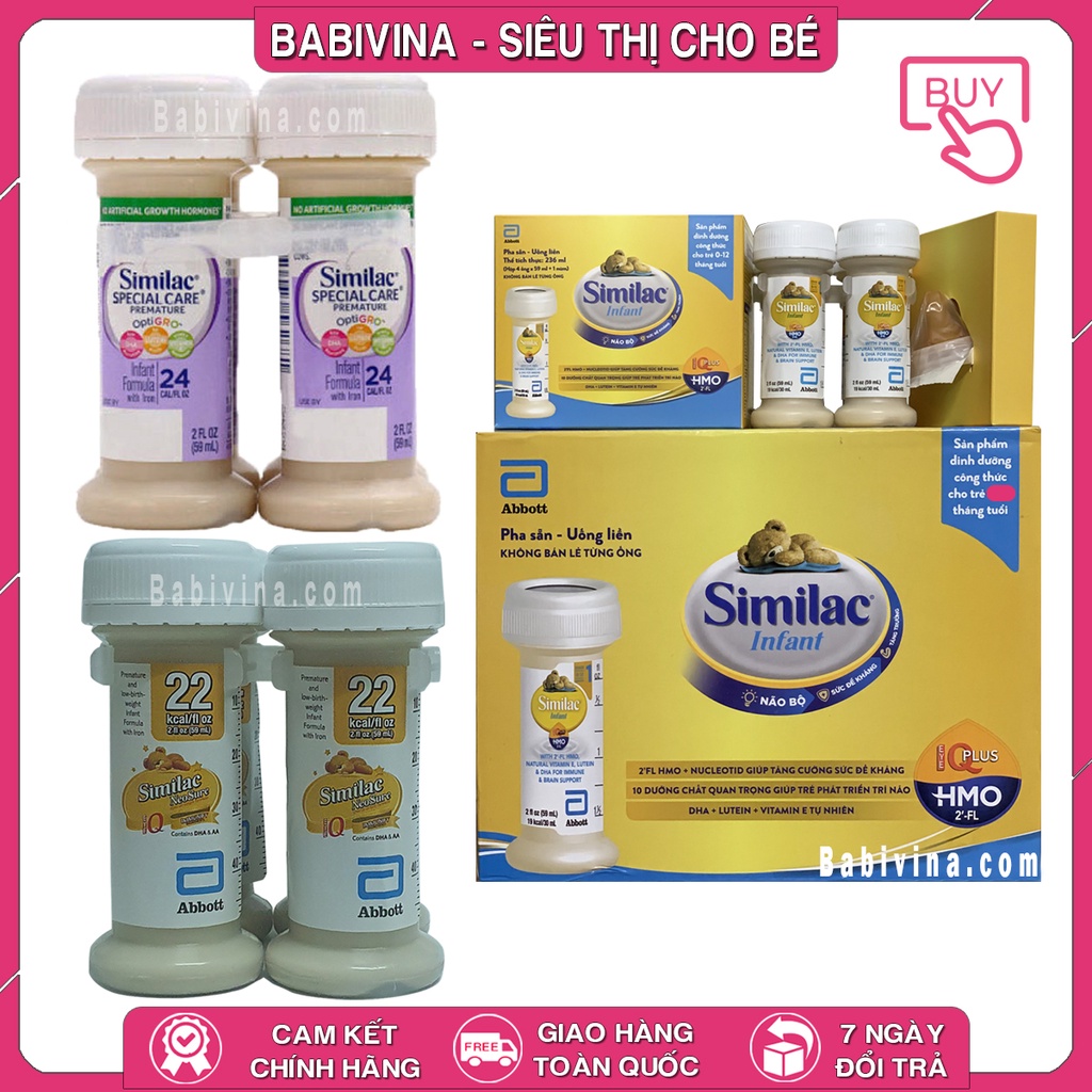 [LẺ GIÁ SỈ] Sữa Nước Similac 19 Kcal - 22 kcal - 24 kcal Thùng 48 Ống 19k - 22k - 24k Trẻ Sinh Non Nhẹ Cân, Babivina