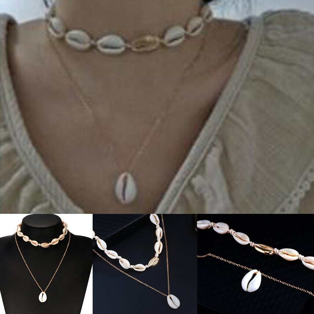 Vòng Cổ Choker Nhiều Lớp Mặt Vỏ Sò Thời Trang Mùa Hè Phong Cách Bohemian Cho Nữ