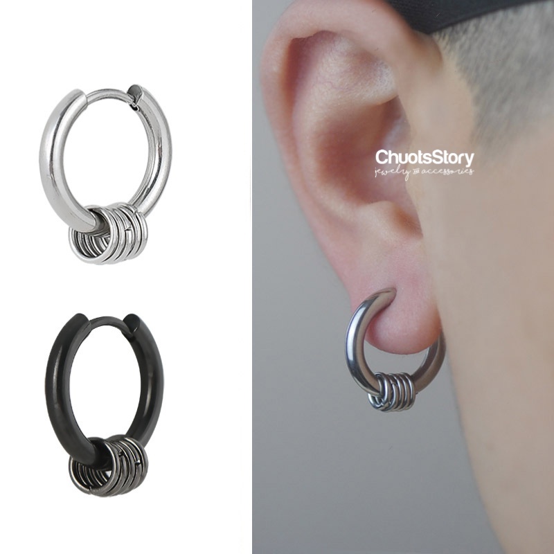 Khuyên tai titan không gỉ ghép nhiều vòng, bông tai nam nữ unisex thời trang - KTU0056 - ChuotsStory