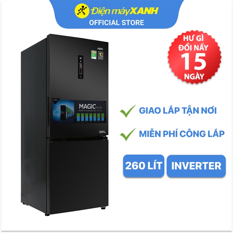 Tủ lạnh Aqua ngăn đá dưới Inverter 260 lít AQR-I298EB BS - Chính hãng BH 2 năm - Miễn phí lắp đặt