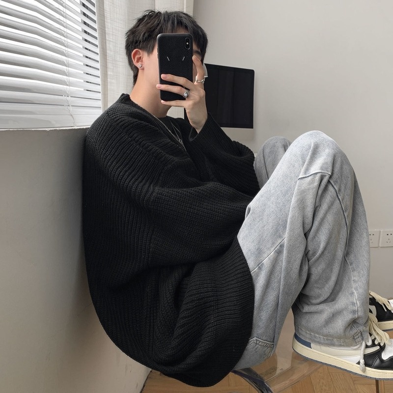 Áo Sweater Vải Lanh Dệt Kim Dáng Rộng Màu Sắc Đơn Giản Phong Cách Hàn Quốc Dành Cho Nam Và Nữ