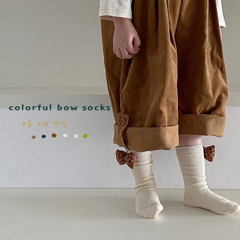 Set 3 đôi vớ cotton KOKOROCARE MSW-43 màu trơn đính nơ da báo chấm bi thời trang thu đông cho bé gái 1-8 tuổi
