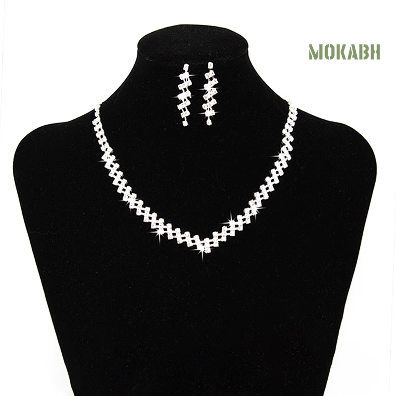 Bộ Vòng cổ + Bông Tai Đính Kim Cương Giả Lấp Lánh Sang Trọng Cho Nữ