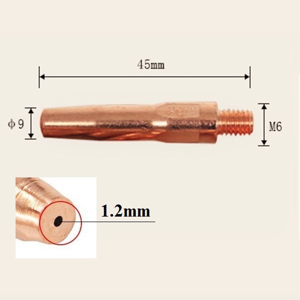 Bộ 10 cái Bép hàn mig M6x45x0.8-1.0-1.2-1.6mm - Bép hàn dùng cho súng hàn Mig T200-350-500A