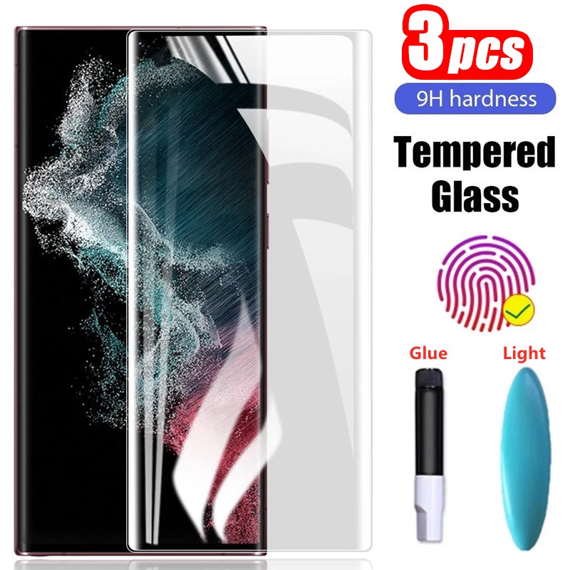 Set 3 Kính Cường Lực Bảo Vệ Toàn Màn Hình Cho Samsung Galaxy S22 S21 S20 Ultra Plus 5G Note 20