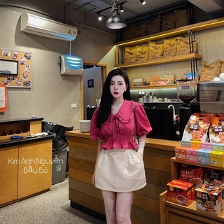 Áo croptop cổ sơ mi chun eo