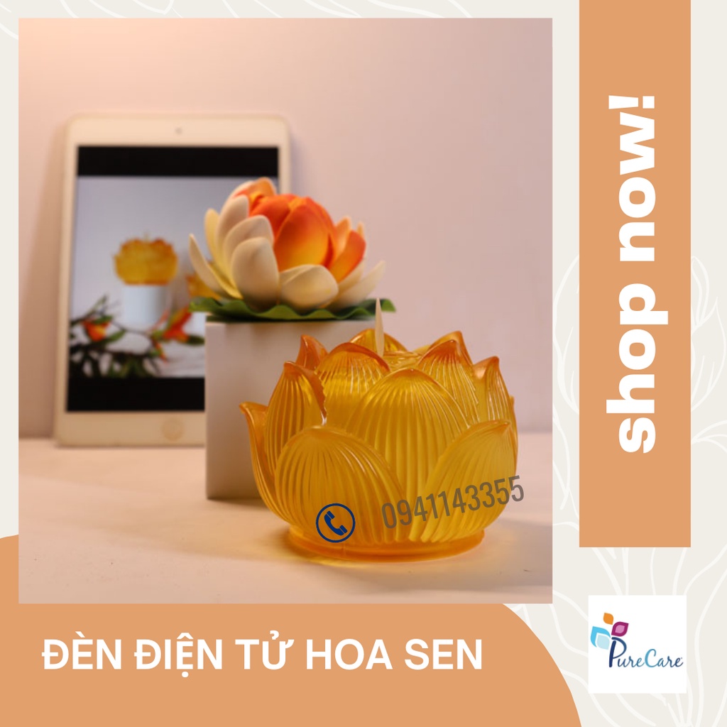 Đèn Nến điện tử Hoa sen pha lê thủy tinh Đèn Led lung linh trang trí, thờ cúng, sử dụng pin 2A - 1 cái đèn