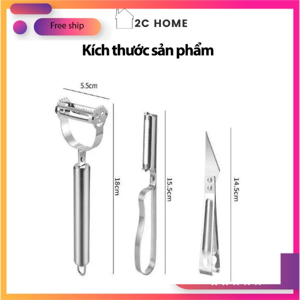 Bộ 3 Món Nạo Rau Củ INOX Cao Cấp Đa Năng Dao Nạo, Dao gọt hoa quả, Dao tỉa – 2C Home