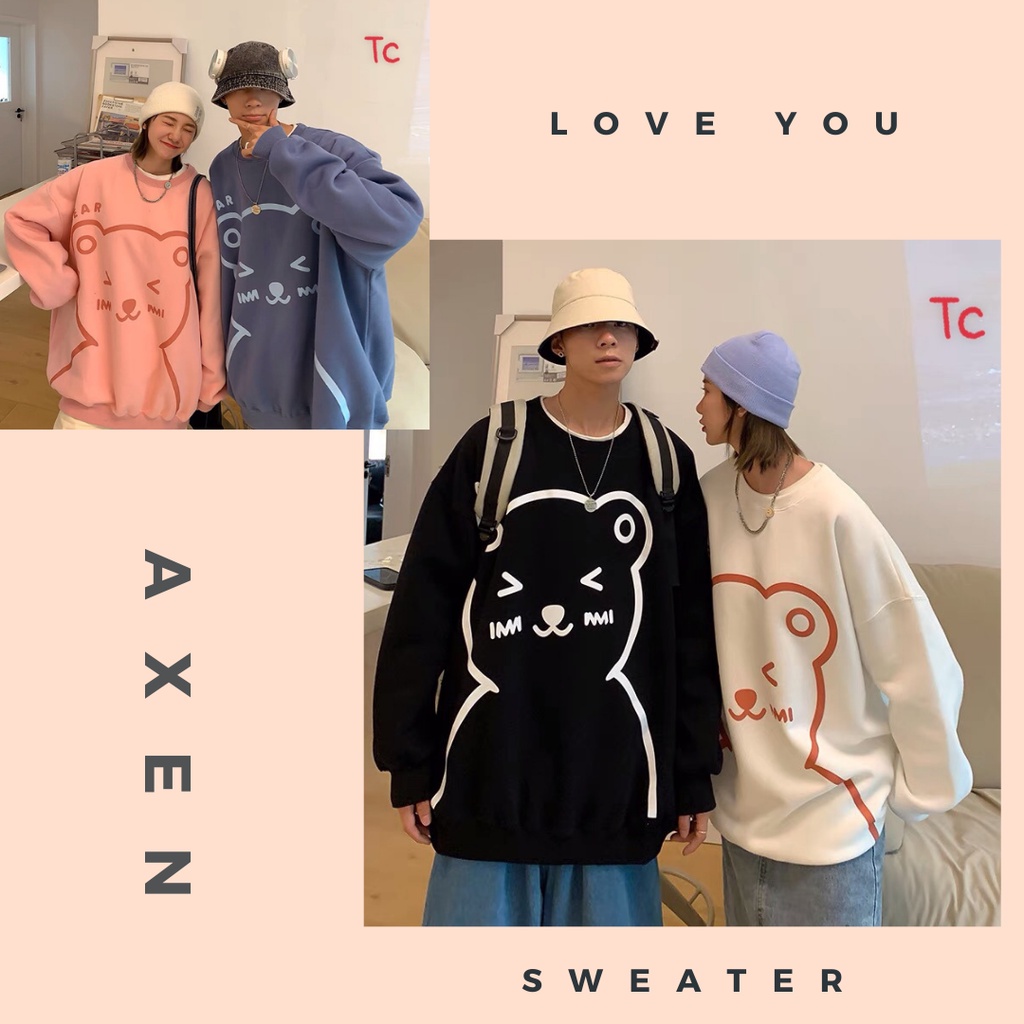 Áo sweater gấu cute tay phồng, chất nỉ cotton đẹp mịn (A12)